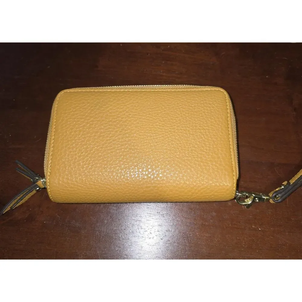 Anne Klein Leather Wallet, Mustard Yellow, Zip Around Wristlet